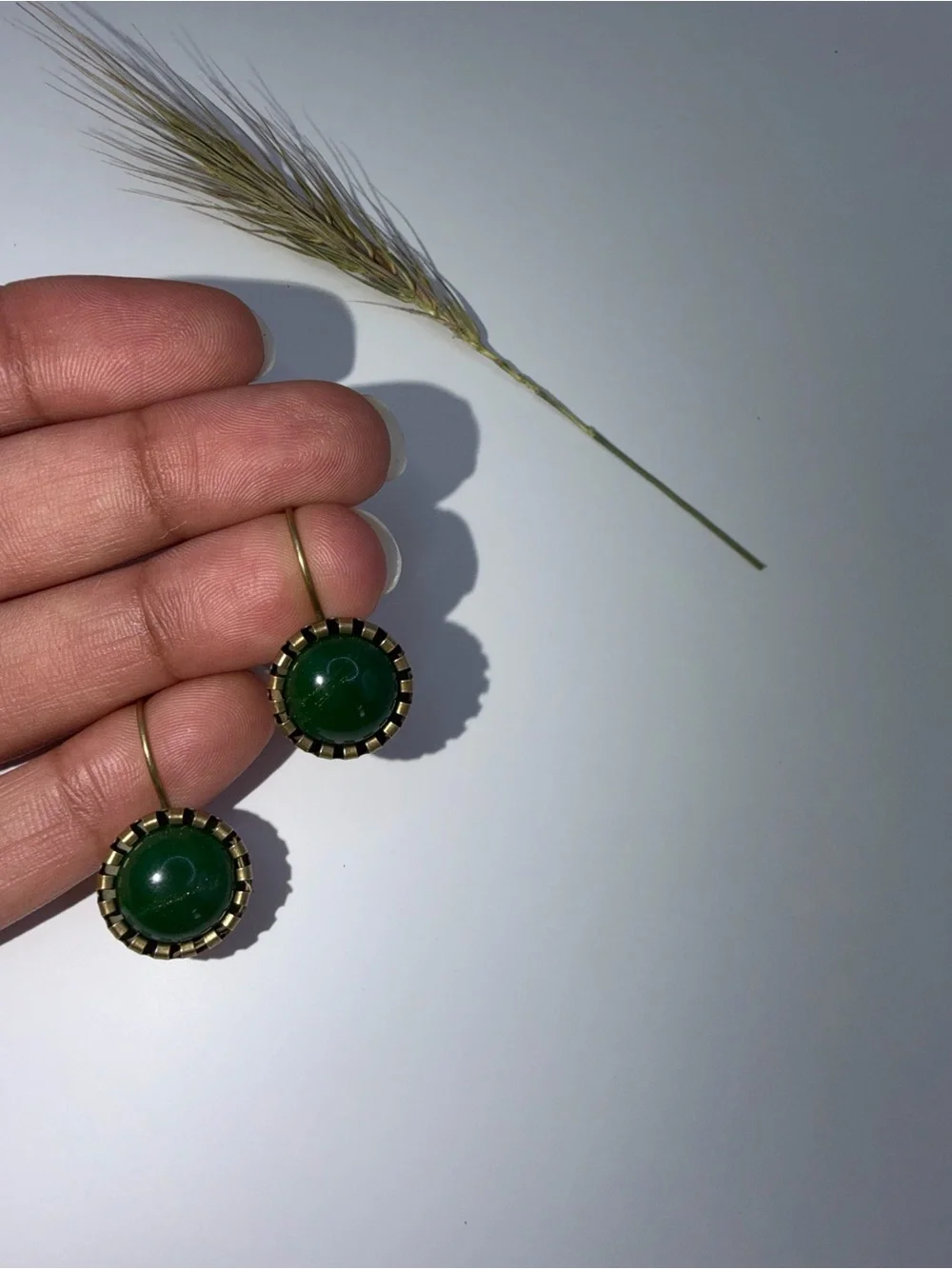 Vintage-Style Green Glass Drop Earrings